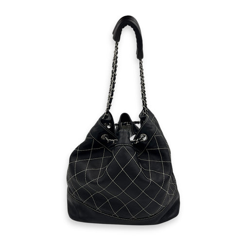 Chanel Surpique Wild Stitch Bucket Bag Black in Lambskin, Silver hardware_2