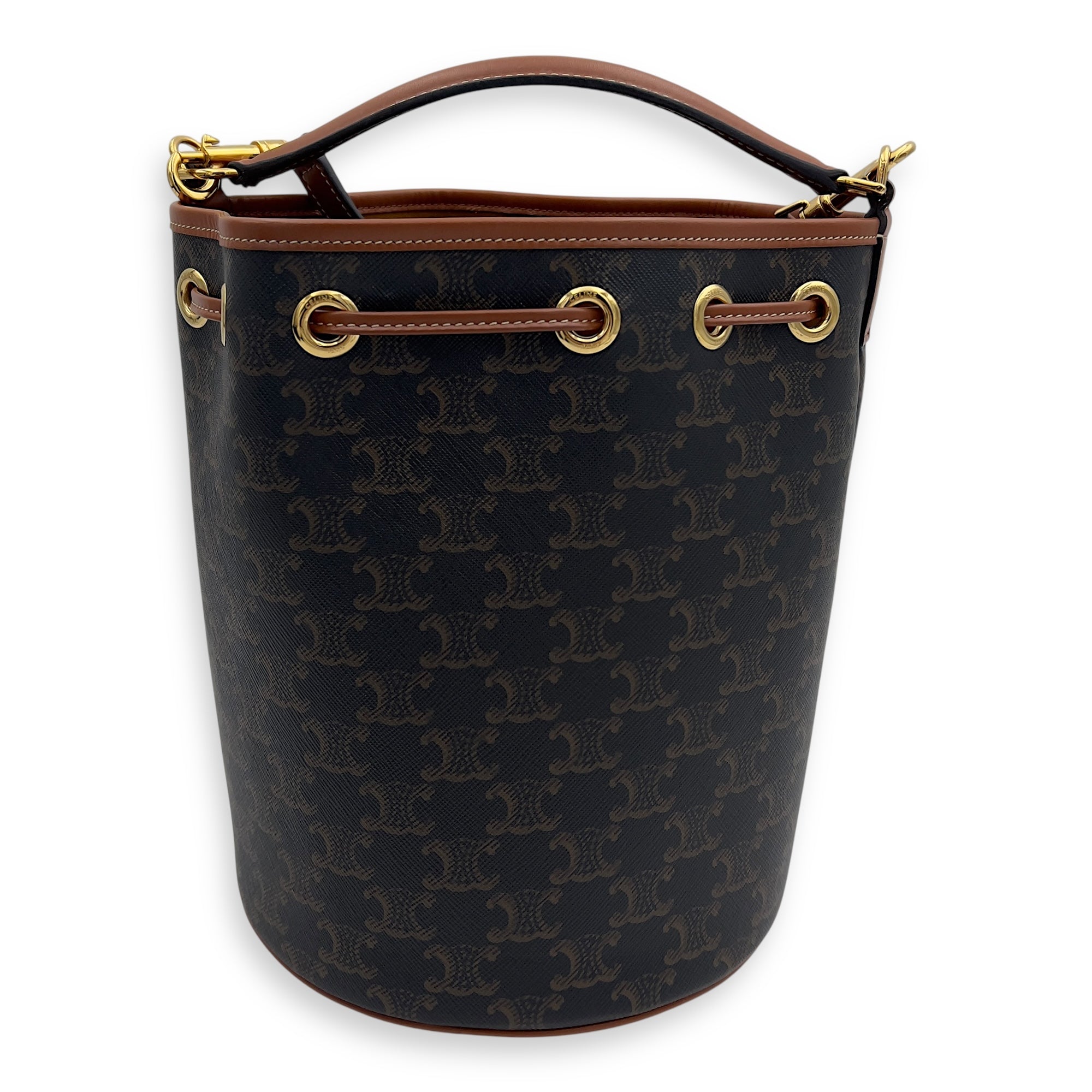 Celine Clara Bucket Bag Brown in Coated Canvas, Gold hardware_2