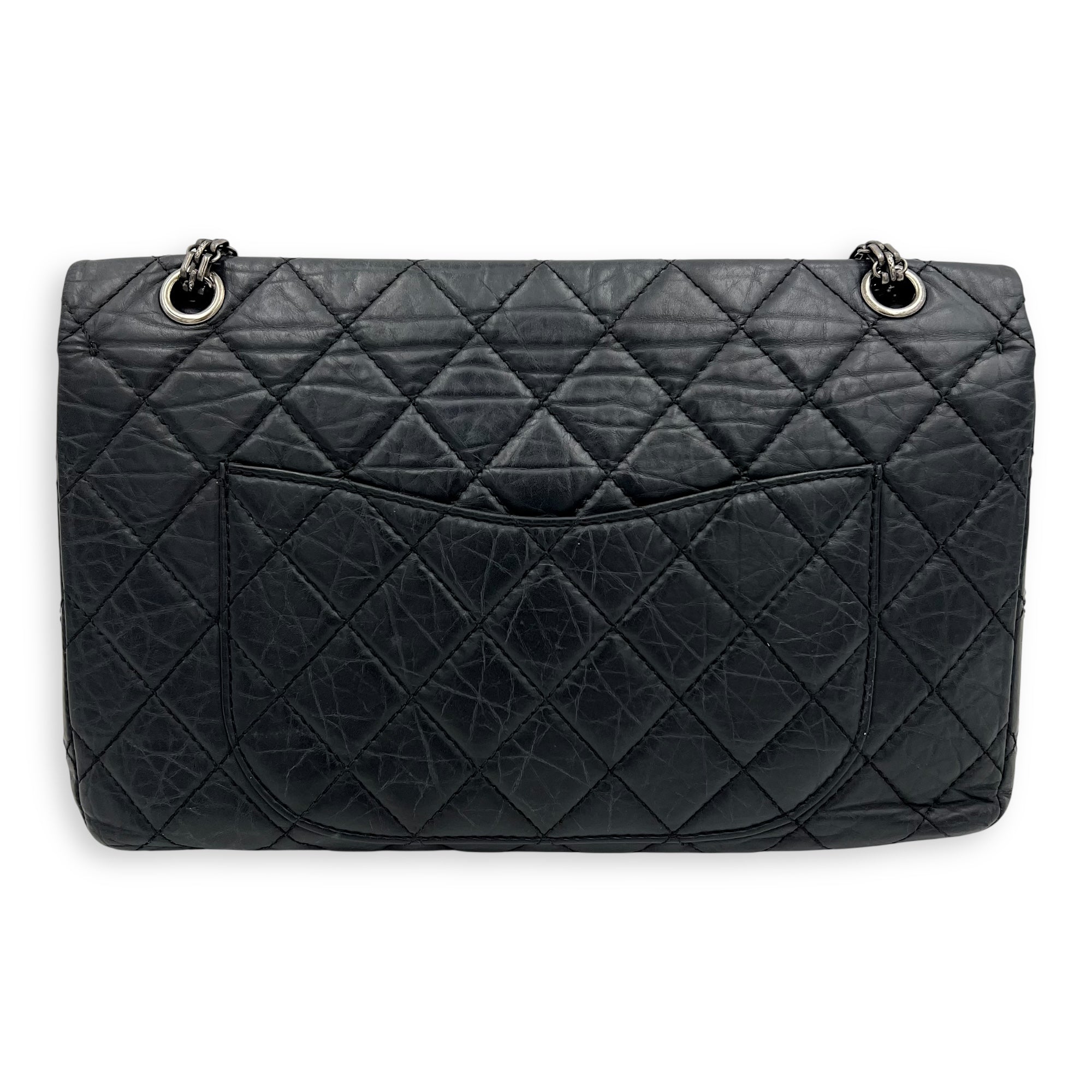 Chanel 2.55 227 Black Shoulder Bag in Calfskin, Ruthenium hardware_2