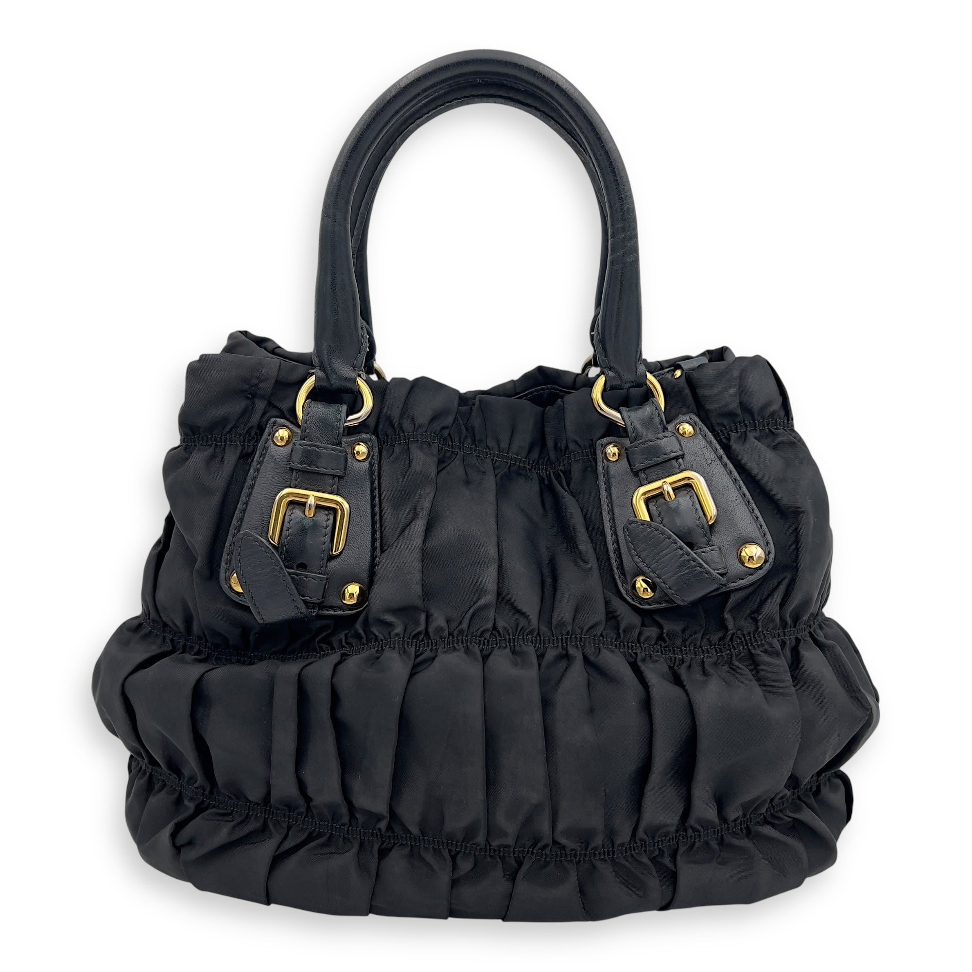 Prada Gaufre Top Handle Bag Black in Nylon, Gold hardware_2