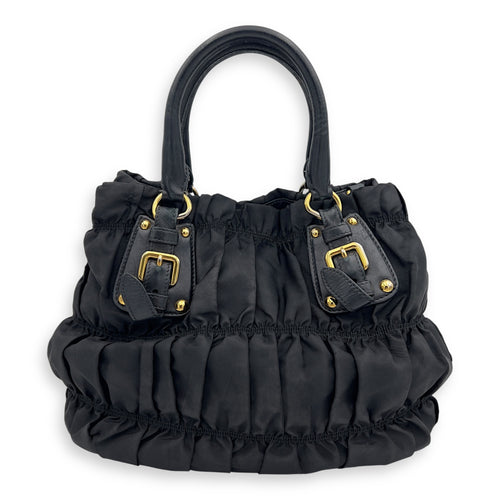 Prada Gaufre Top Handle Bag Black in Nylon, Gold hardware_2