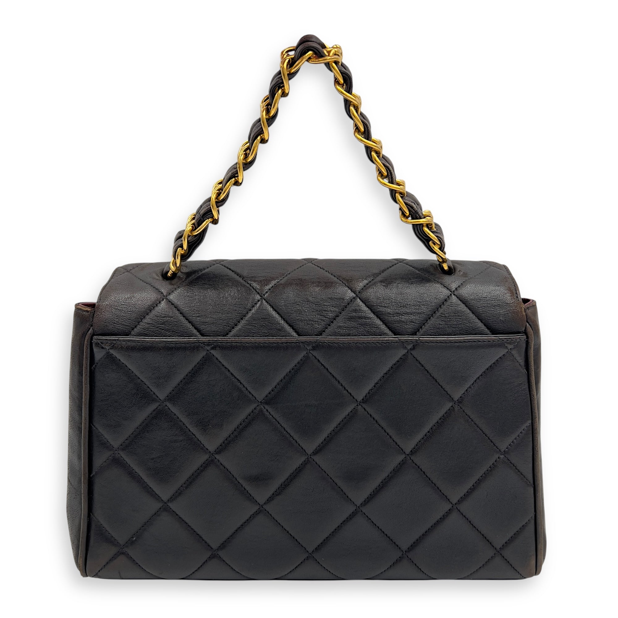 Chanel Vintage Quilted CC Top Handle Bag Brown in Lambskin, Gold hardware_2