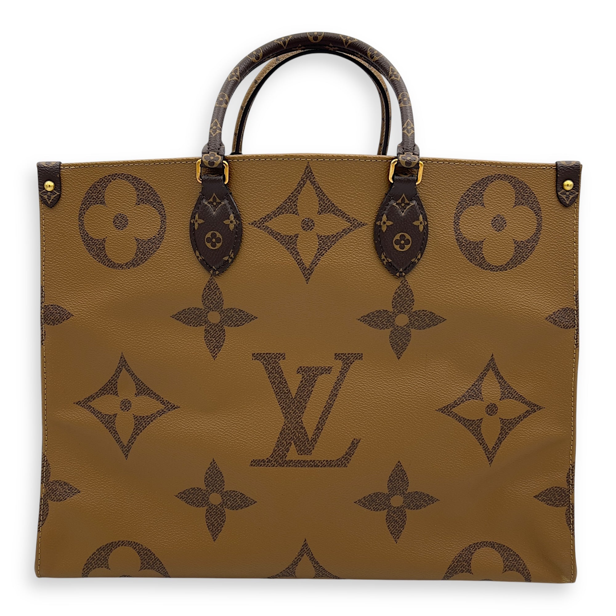 Louis Vuitton OnTheGo GM Brown Top Handle Bag in Coated Canvas, Gold hardware_2