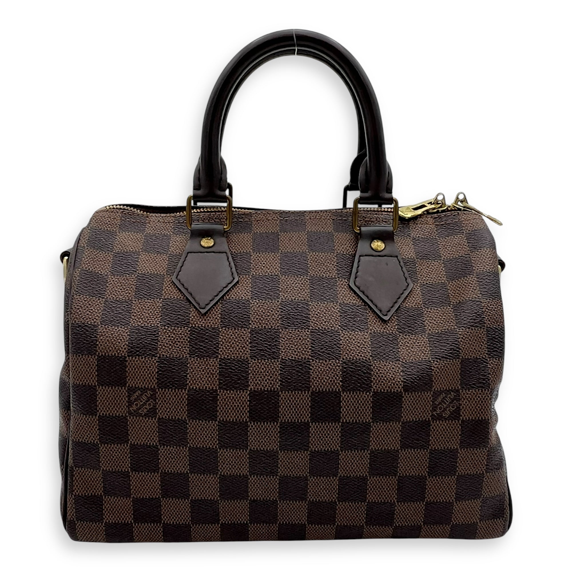 Louis Vuitton Speedy Bandouliere Top Handle Bag 25 Brown in Coated Canvas, Gold hardware_10