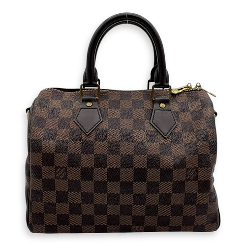 Louis Vuitton Speedy Bandouliere Top Handle Bag 25 Brown in Coated Canvas, Gold hardware_10