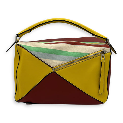 Loewe Puzzle Crossbody Bag LG Multi-colour in Leather and canvas, Silver hardware_6