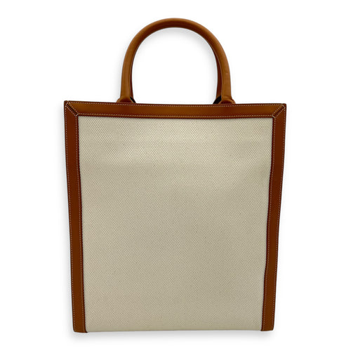 Celine vertical  Top Handle Bag Beige in Canvas, Gold hardware_5