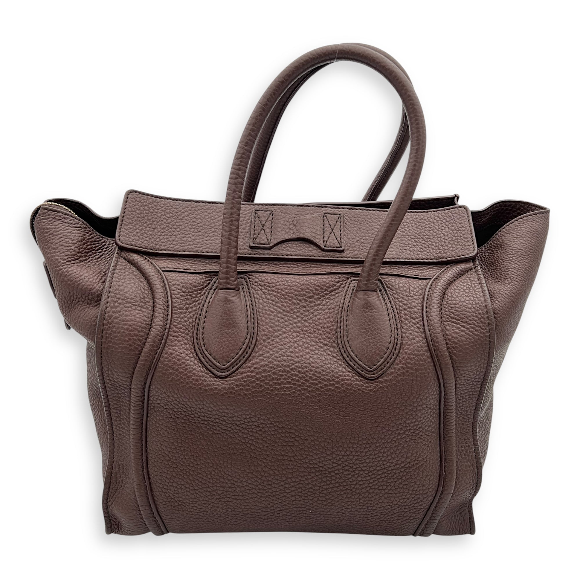 Celine Luggage Top Handle Bag Large Brown in Calfskin, Gold hardware_7