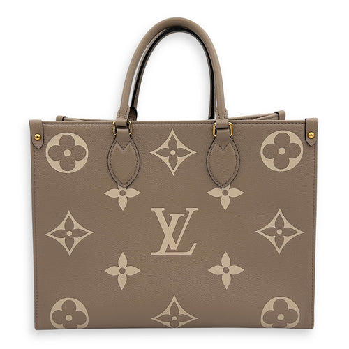 Louis Vuitton OnTheGo MM Beige Top Handle Bag in Empreinte Leather, Gold hardware_2