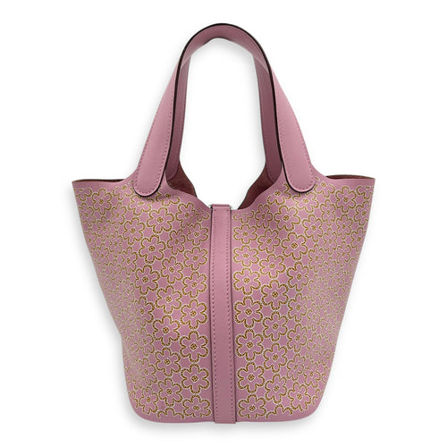 Hermès Lucky Daisy Picotin 18 Mauve Sylvestre Top Handle Bag in Swift, Palladium hardware_2