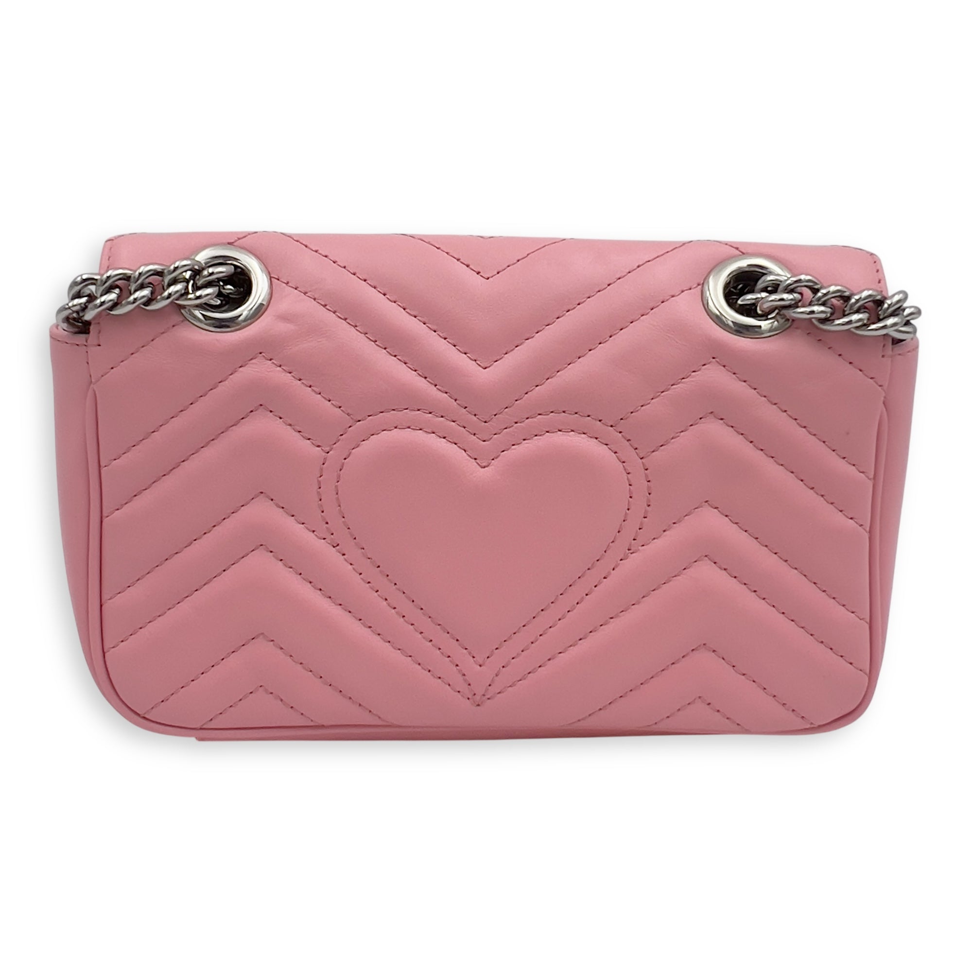Gucci GG Marmont Shoulder Bag Mini Pink in Calfskin, Silver hardware_2