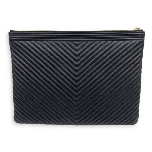 Chanel Chevron Boy Black Clutch in Lambskin, Gold hardware_2