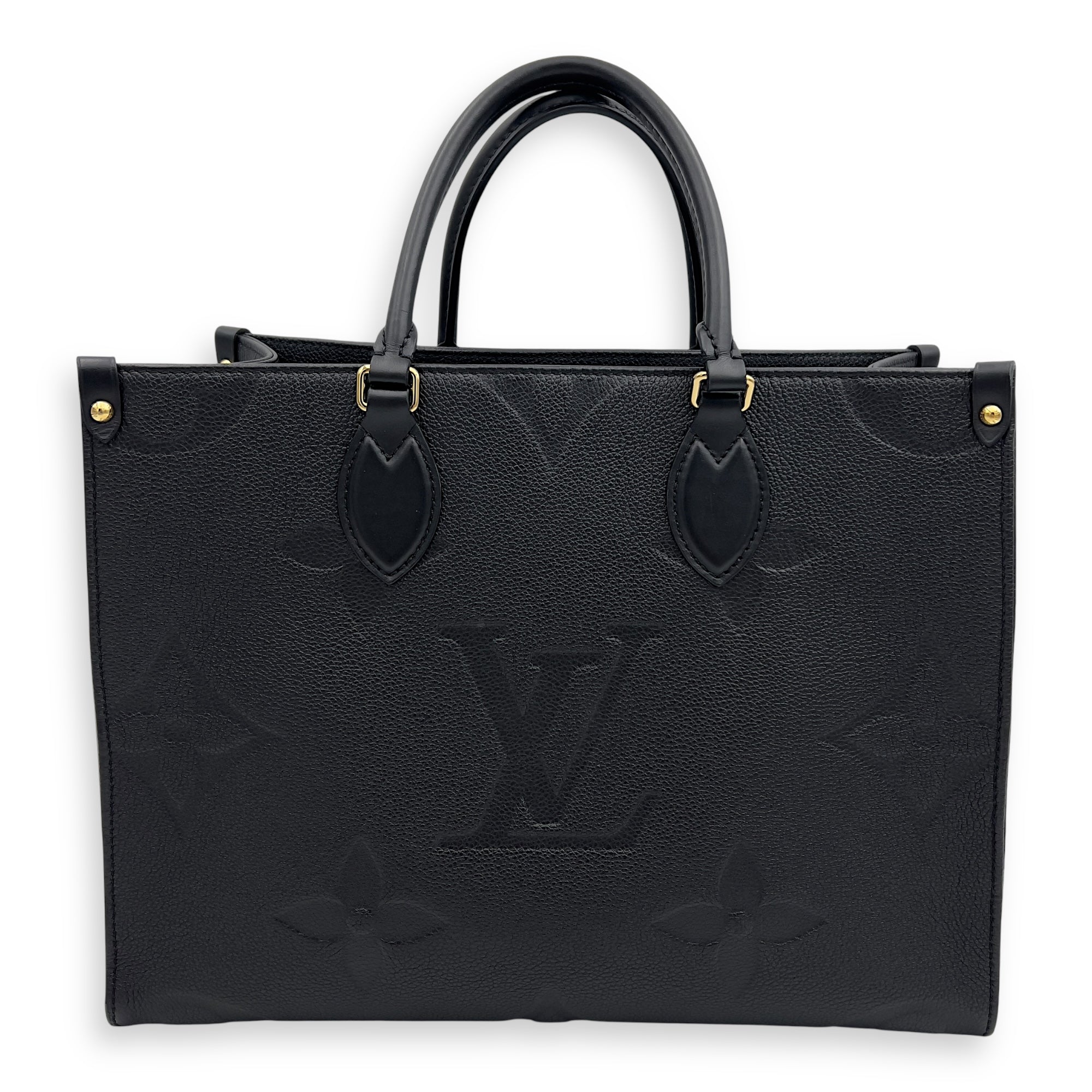 Louis Vuitton OnTheGo MM Black Top Handle Bag in Empreinte Leather, Gold hardware_2