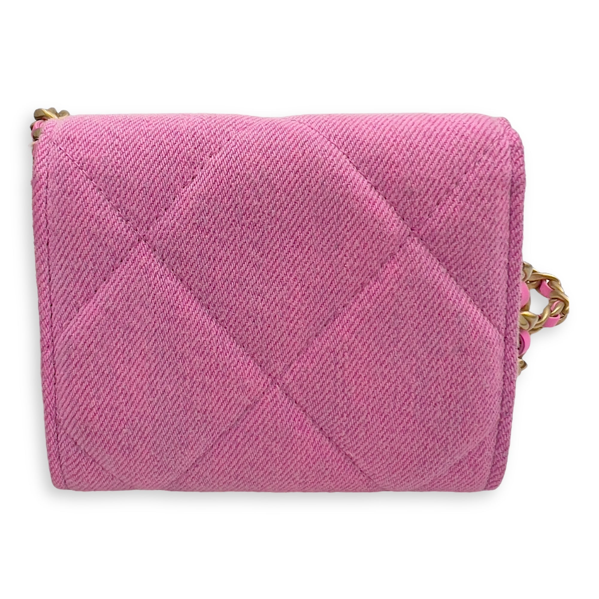 Chanel C19 Pink Wallet On Chain in Denim, Gold hardware_4