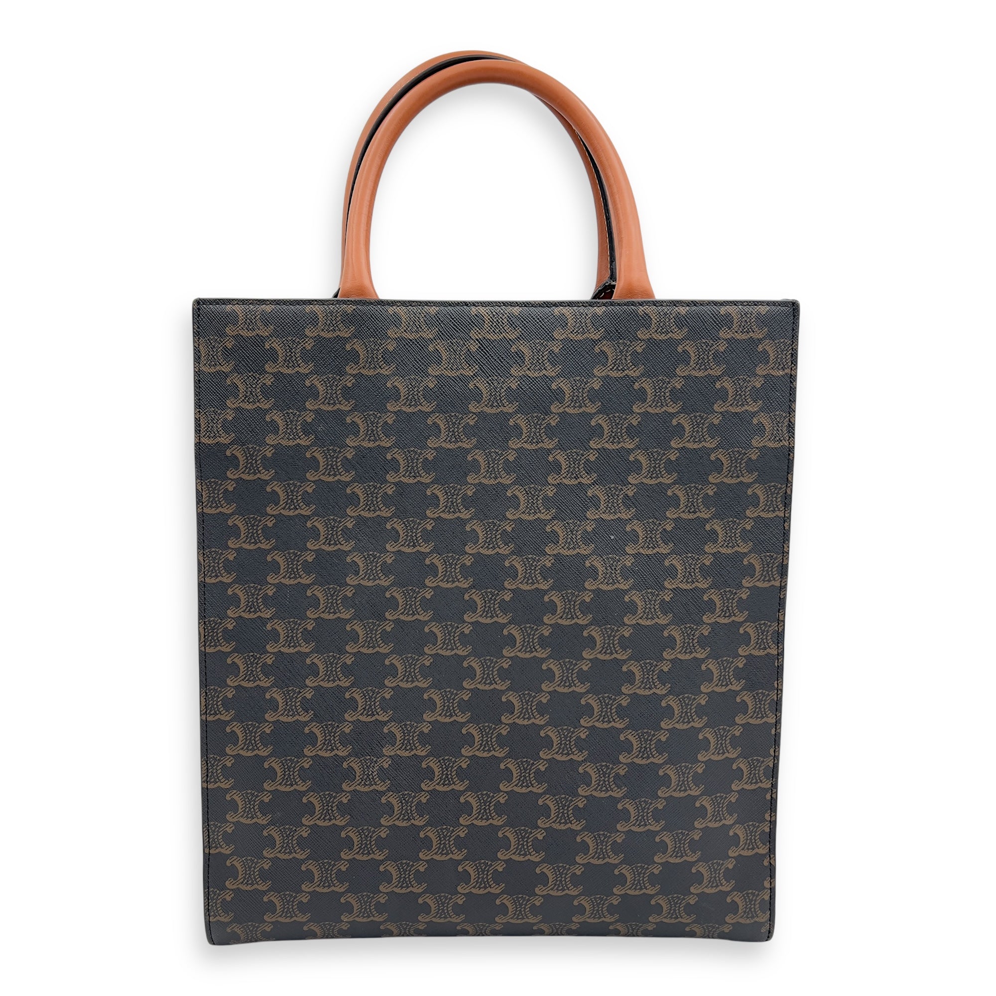 Celine Cabas Triomphe Vertical Brown Top Handle Bag in Coated Canvas, Gold hardware_2