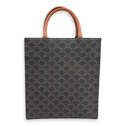 Celine Cabas Triomphe Vertical Brown Top Handle Bag in Coated Canvas, Gold hardware_2