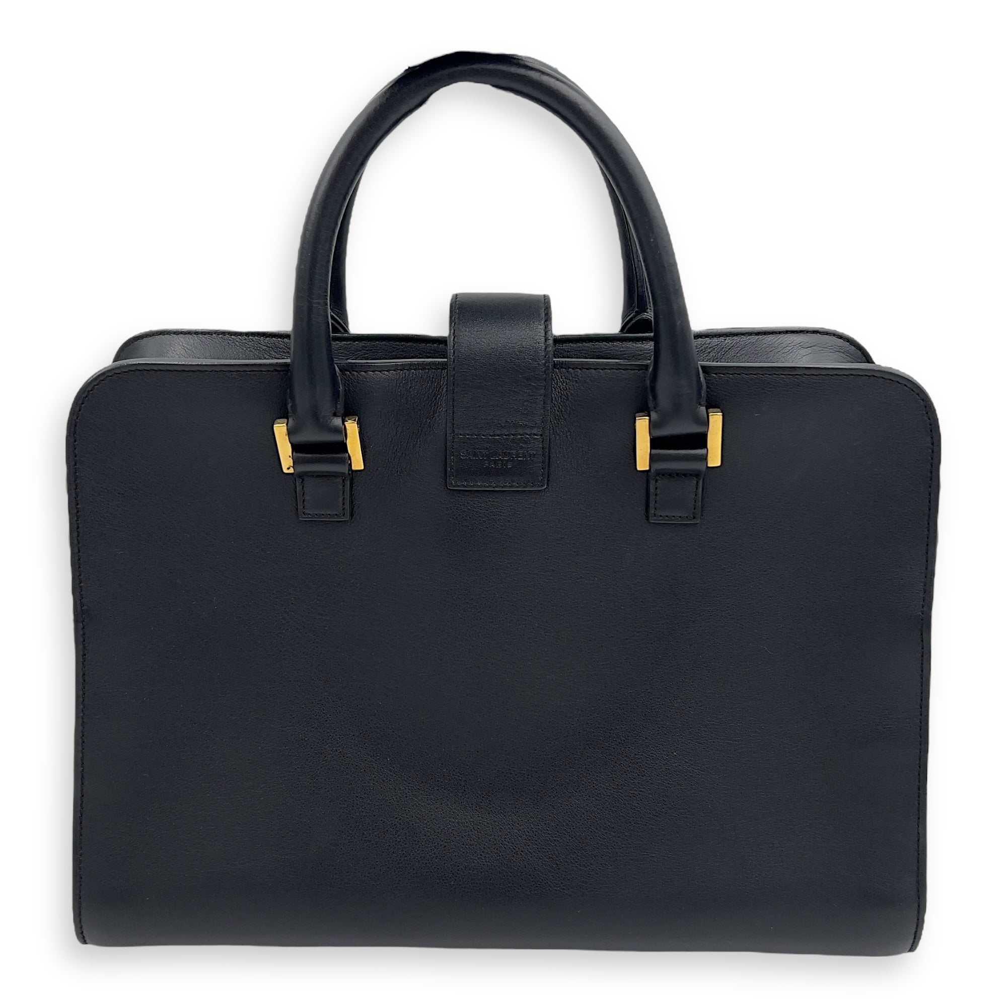 Saint Laurent Cabas Top Handle Bag Black in Calfskin, Gold hardware_2