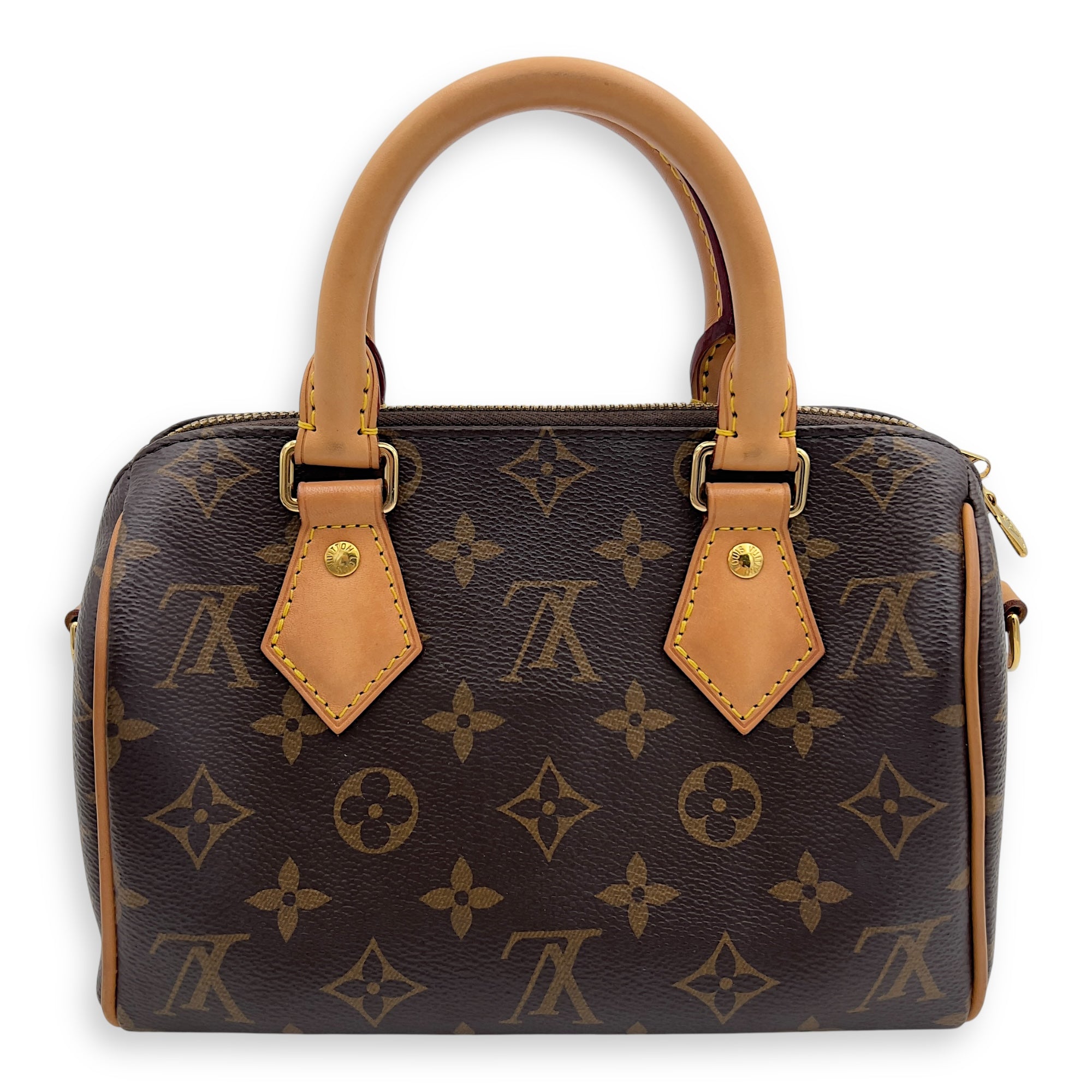 Louis Vuitton Speedy Bandouliere Top Handle Bag 20 Brown in Monogram Coated Canvas, Gold hardware_2