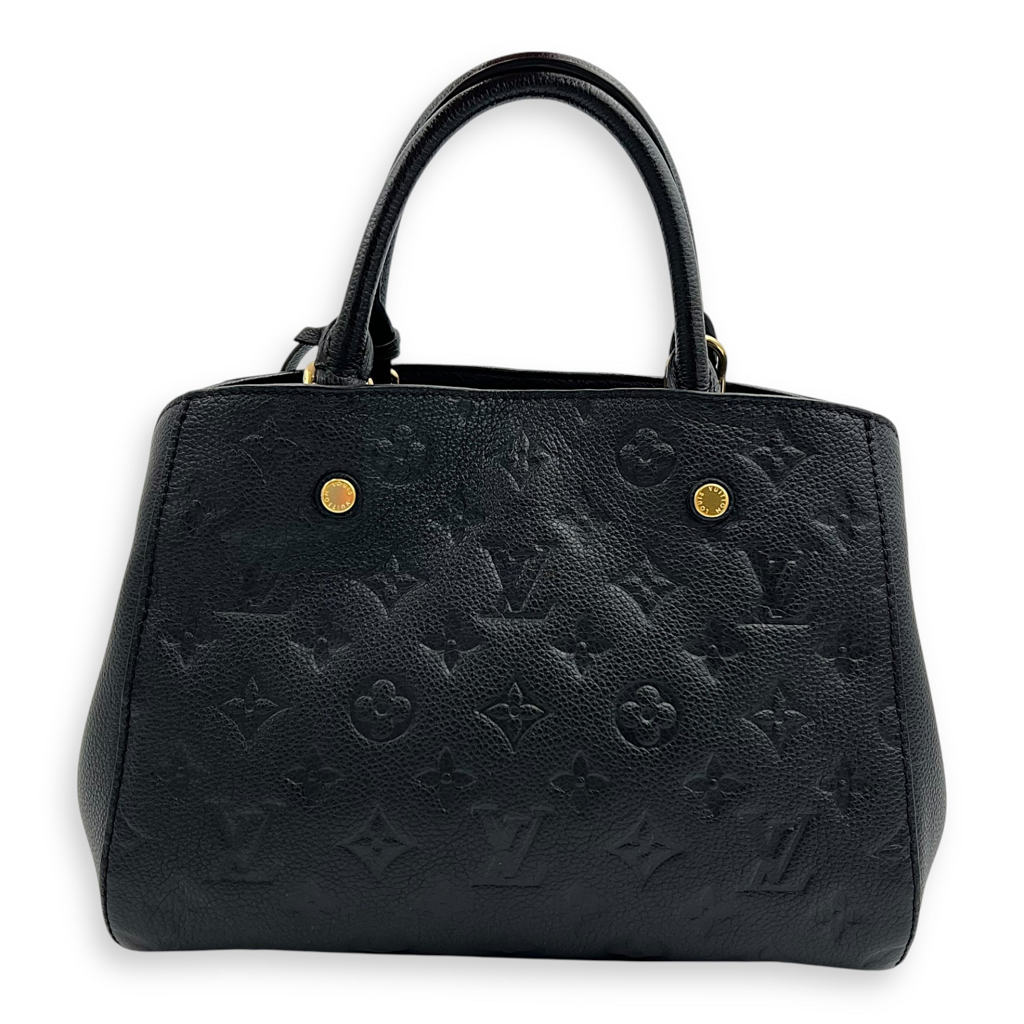 Louis Vuitton Montaigne Top Handle Bag BB Black in Empreinte Leather, Gold hardware_2