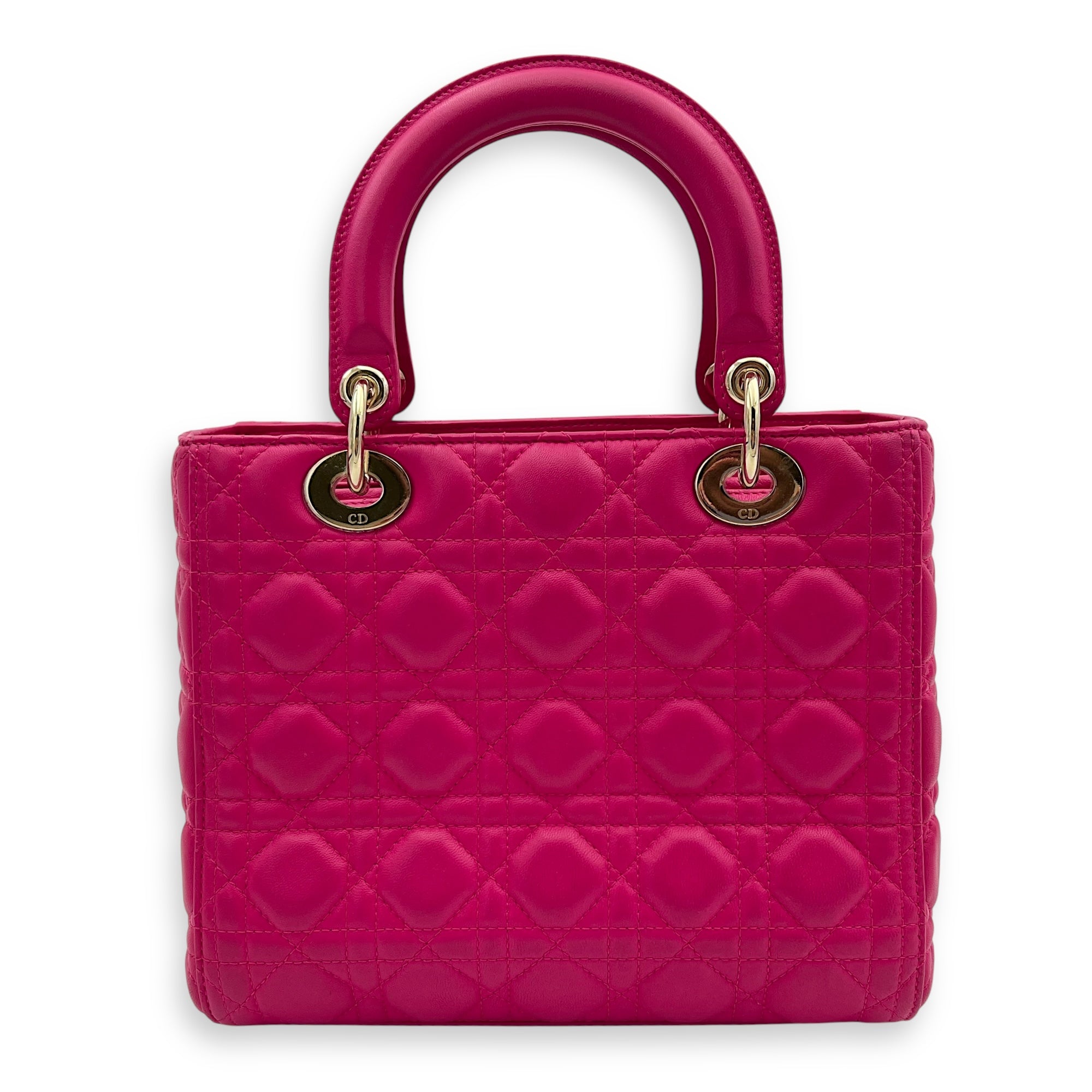 Dior Lady Dior Top Handle Bag Medium Pink in Calfskin, Gold hardware_2