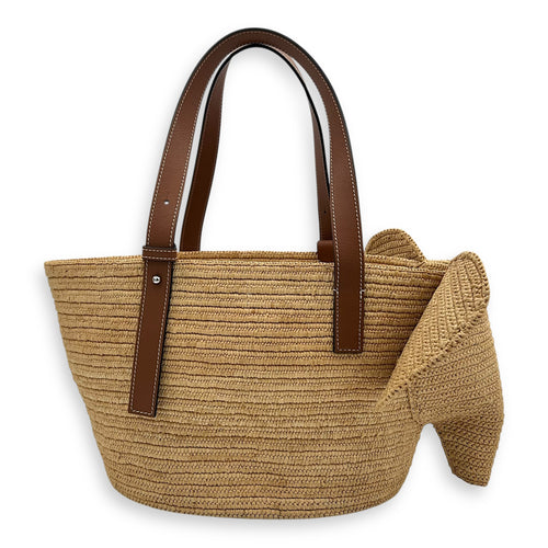 Loewe Elephant Top Handle Bag Beige in Raffia, Silver hardware_2