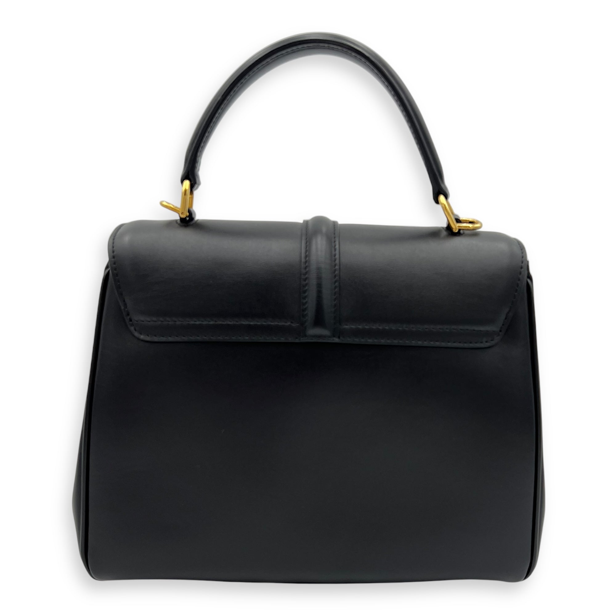 Celine 16 Top Handle Bag Black in Calfskin, Gold hardware_9