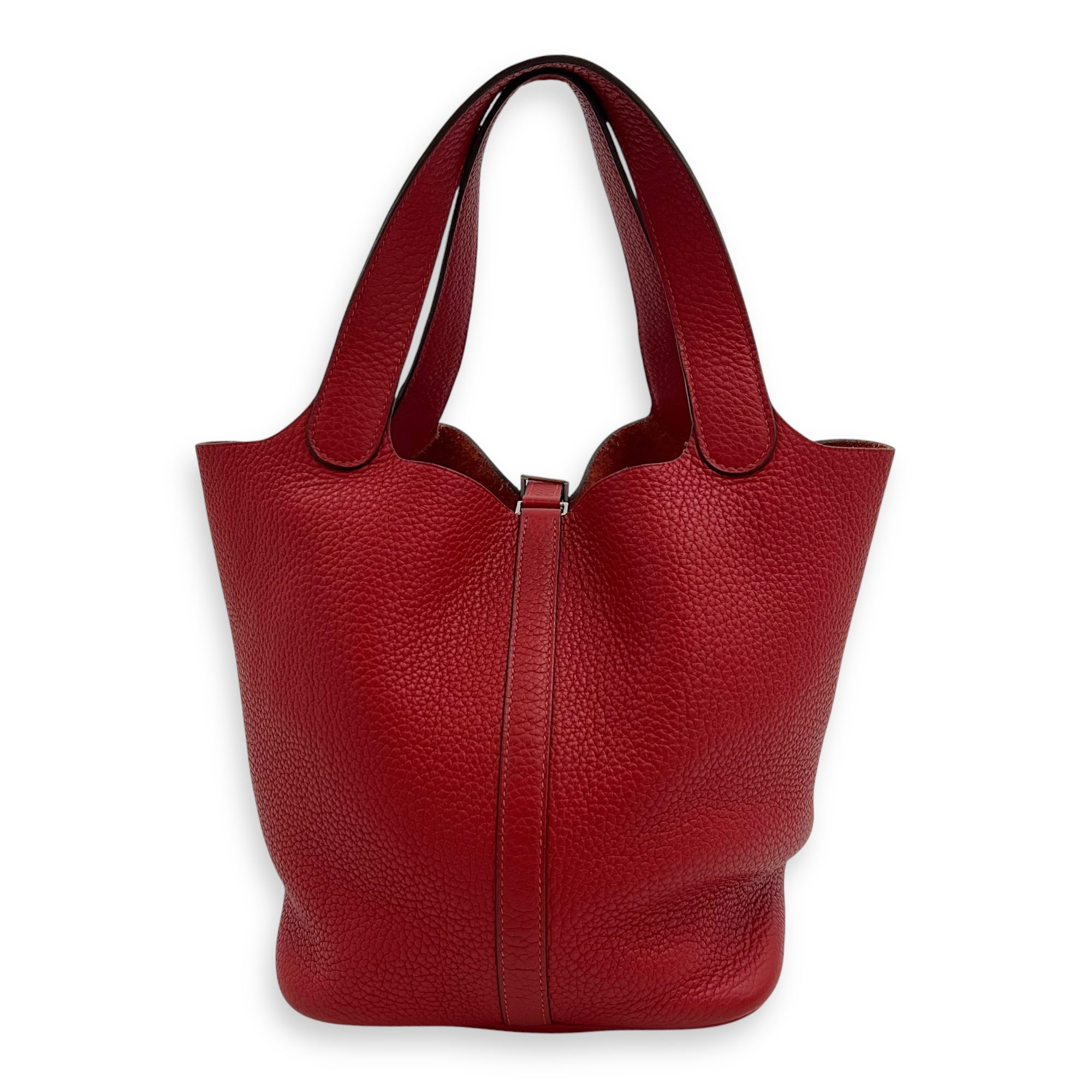 Hermès Picotin 22 Red Bucket Bag in Clemence, Palladium hardware_2