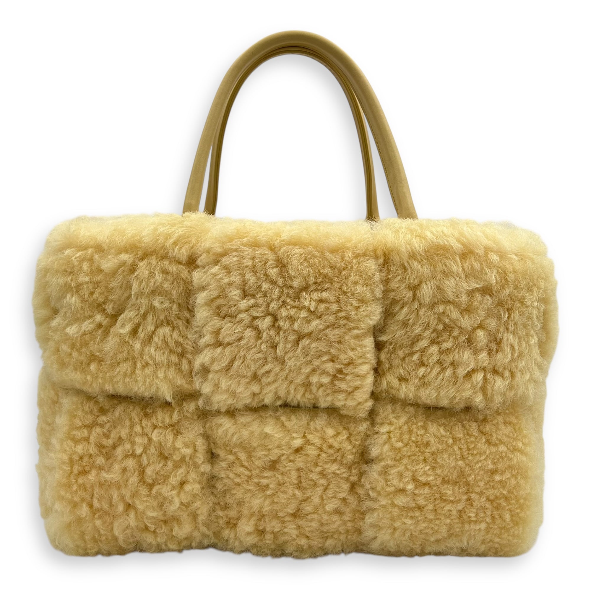 Bottega Veneta Arco Yellow Top Handle Bag in Shearling, Gold hardware_2