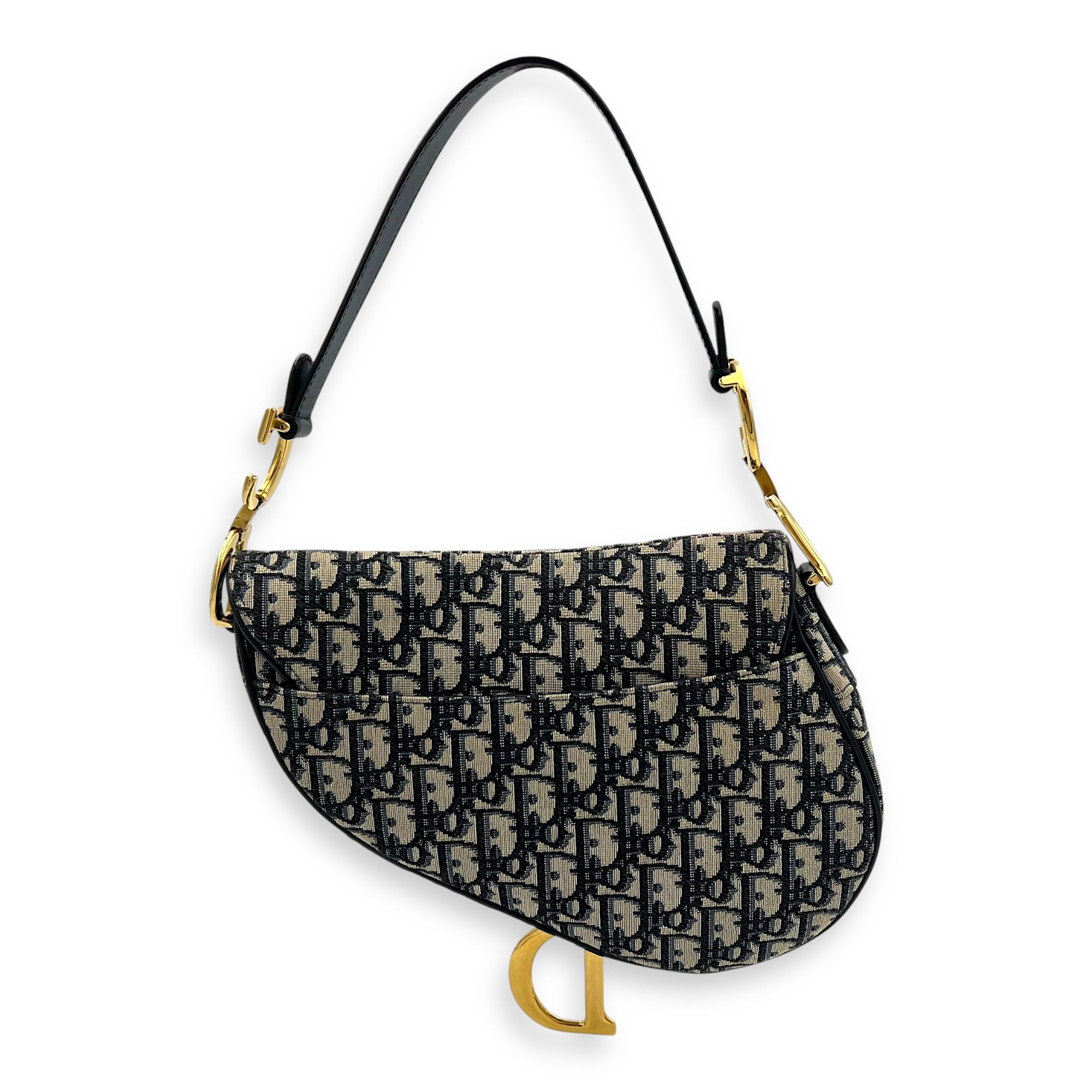 Dior Saddle Shoulder Bag Medium Blue in Jacquard, Gold hardware_2
