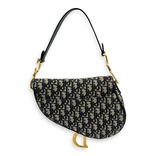 Dior Saddle Shoulder Bag Medium Blue in Jacquard, Gold hardware_2
