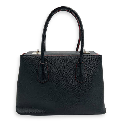 Prada 2 way turnlock bag Top Handle Bag Black in Saffiano Leather, Silver hardware_2