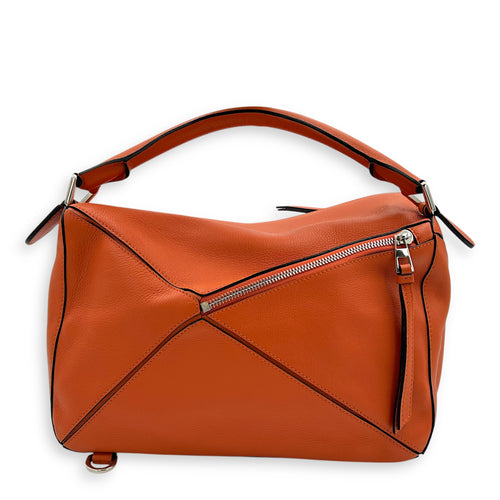 Loewe Puzzle Medium Orange Crossbody Bag in Calfskin, Silver hardware_2