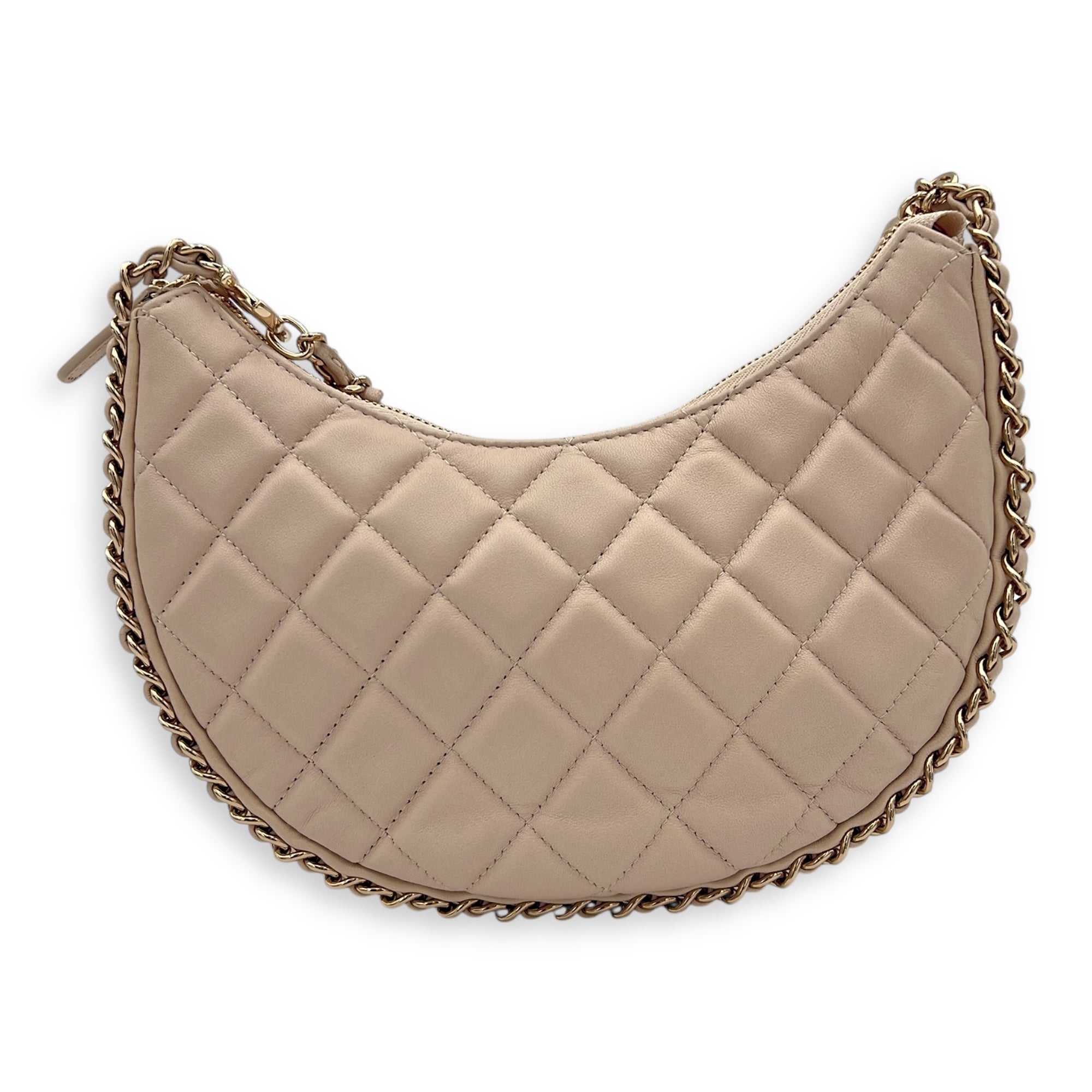 Chanel Loop Moon Shoulder Bag Beige in Lambskin, Gold hardware_8