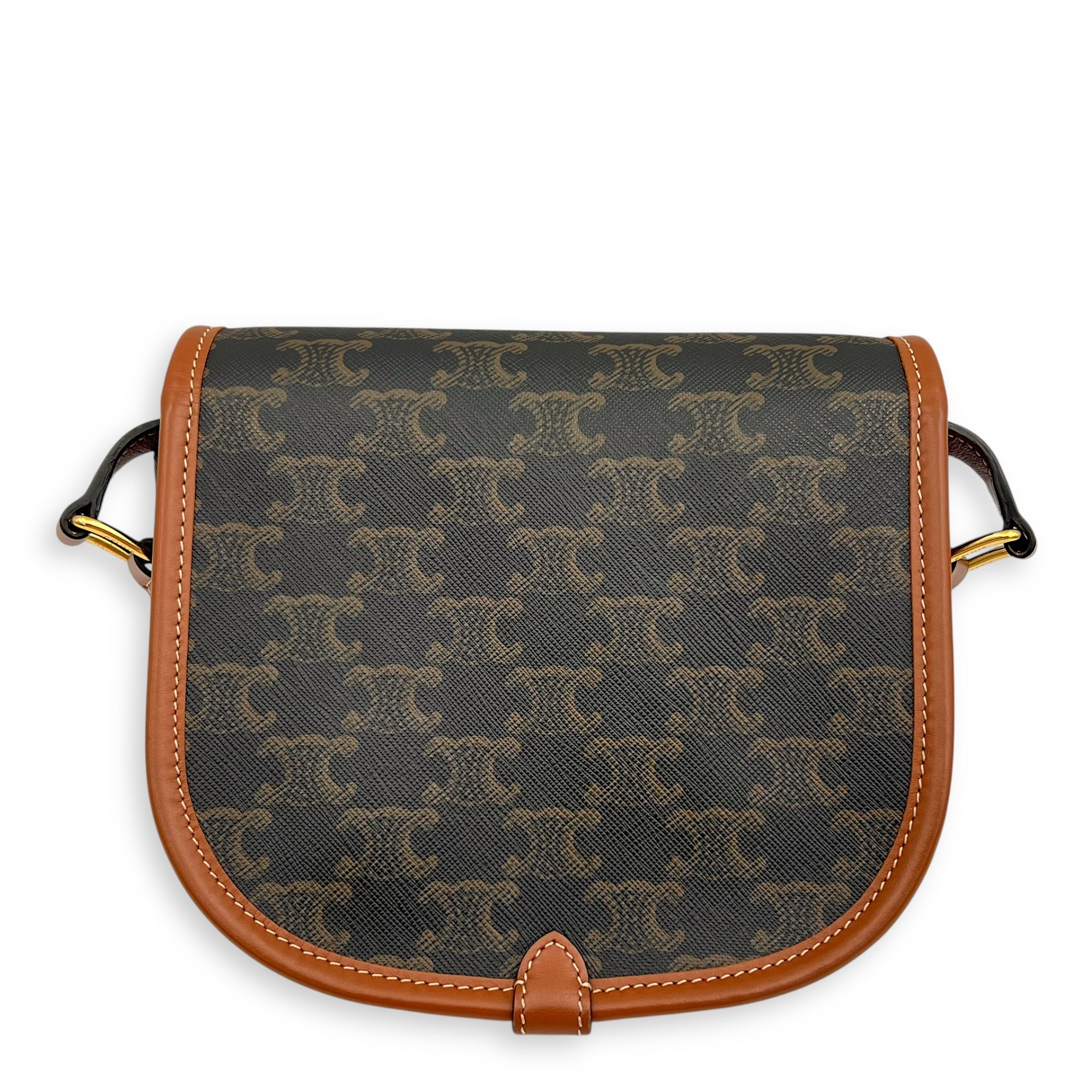 Celine Folco Crossbody Bag Brown in Coated Canvas, Gold hardware_2