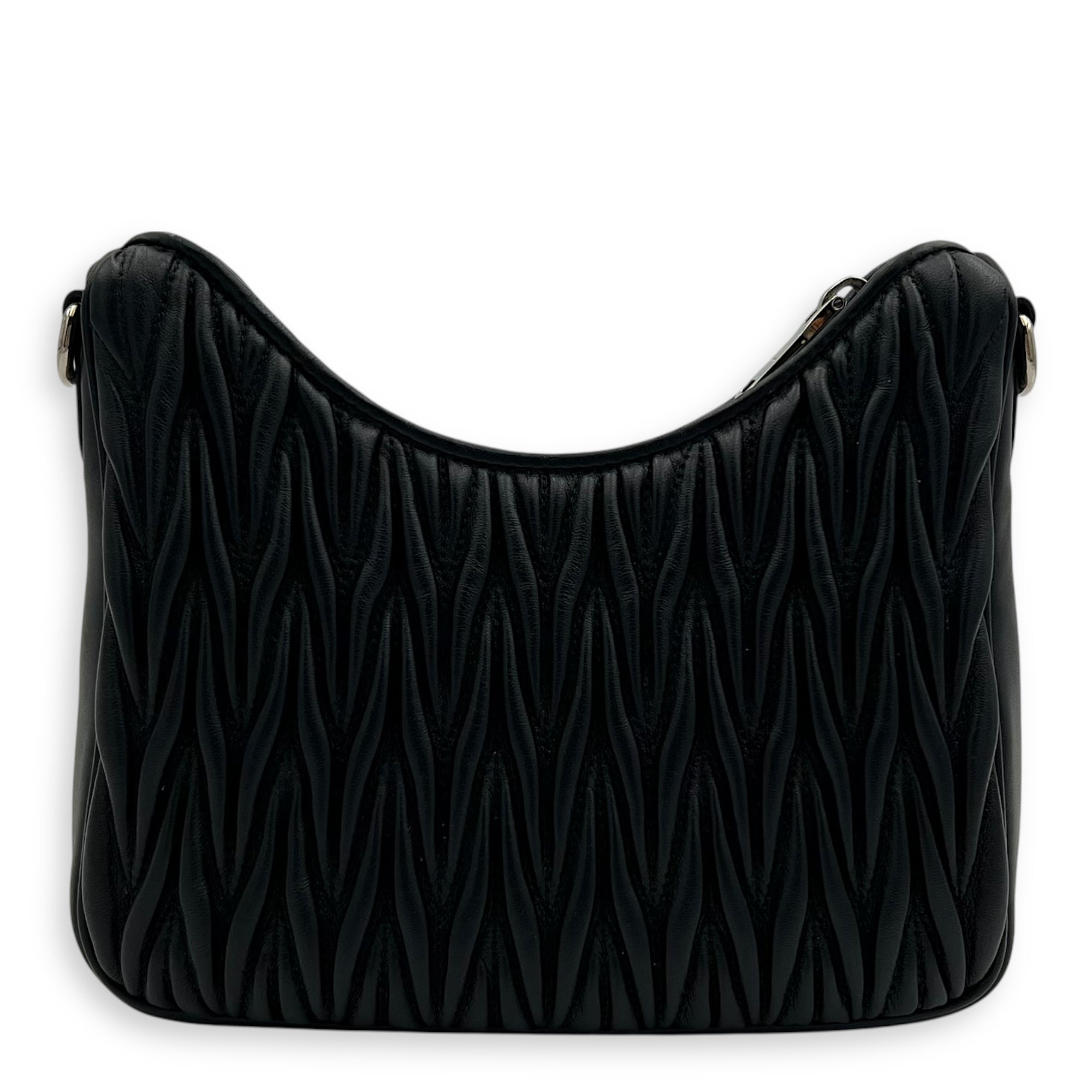 Miu Miu Matelassé Shoulder Bag Black in Lambskin, Silver hardware_2
