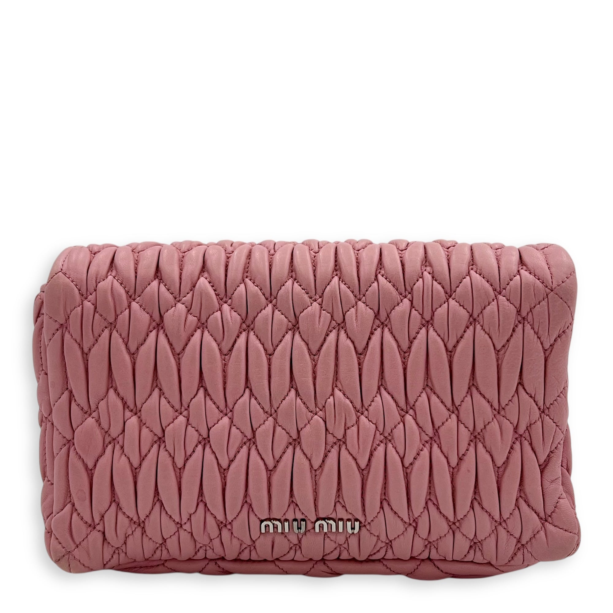 Miu Miu Matelassé Shoulder Bag Pink in Lambskin, Silver hardware_2