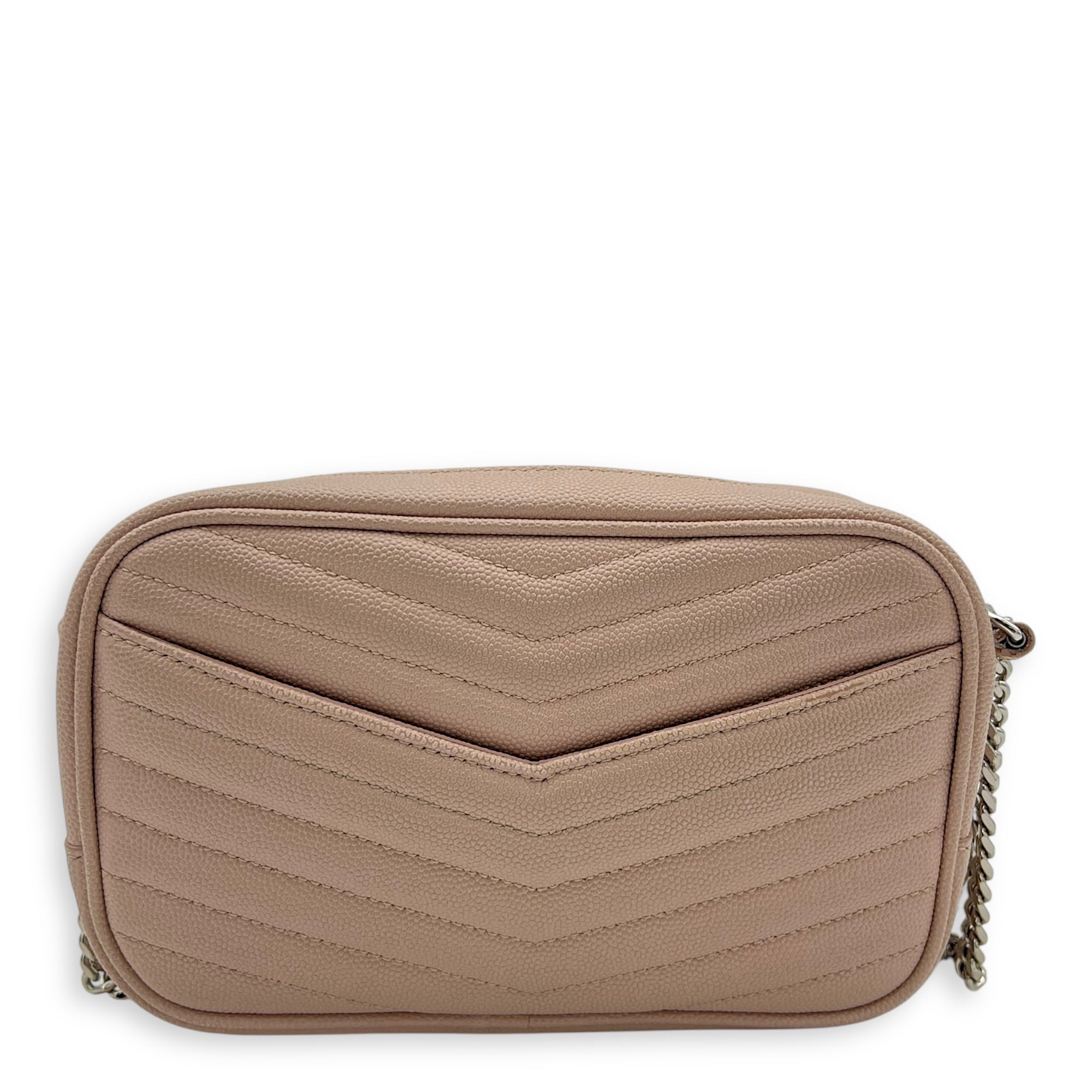 Saint Laurent Lou Shoulder Bag Mini Beige in Caviar Leather, Silver hardware_12