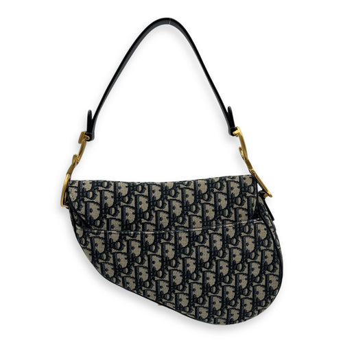 Dior Saddle Shoulder Bag Blue in Jacquard, Gold hardware_9