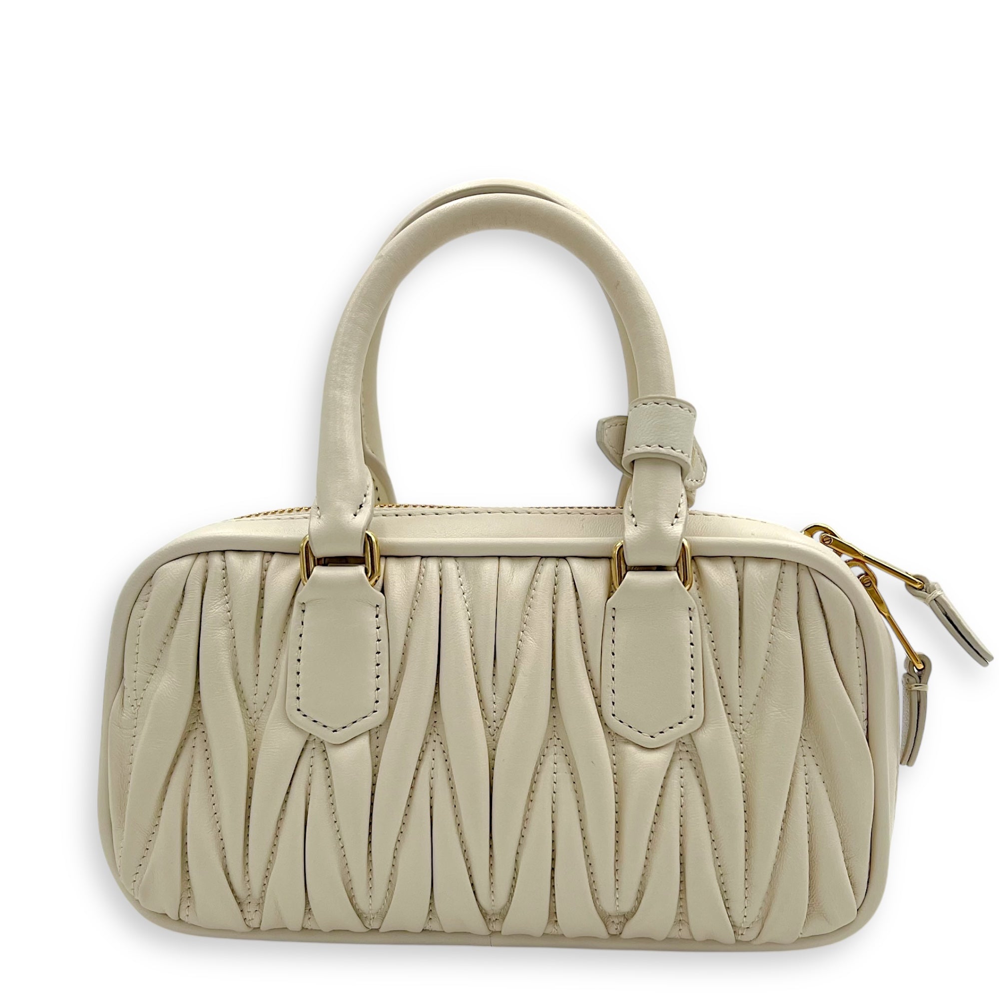 Miu Miu Arcadie Top Handle Bag White in Calfskin, Gold hardware_2