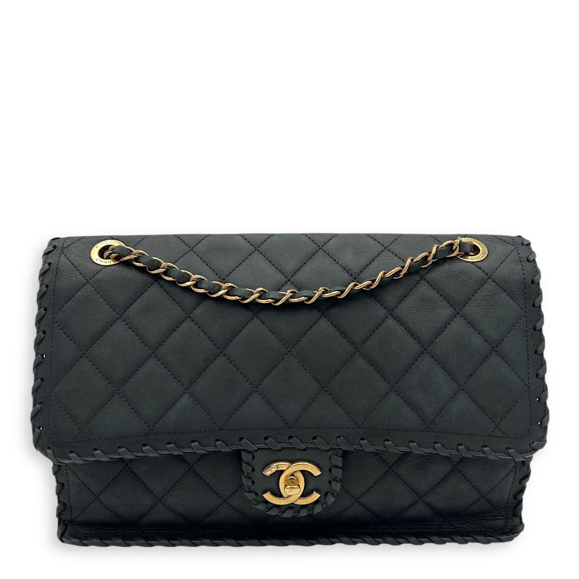 Chanel Happy Stitch CC Black Shoulder Bag in Suede Leather, Gold hardware_1