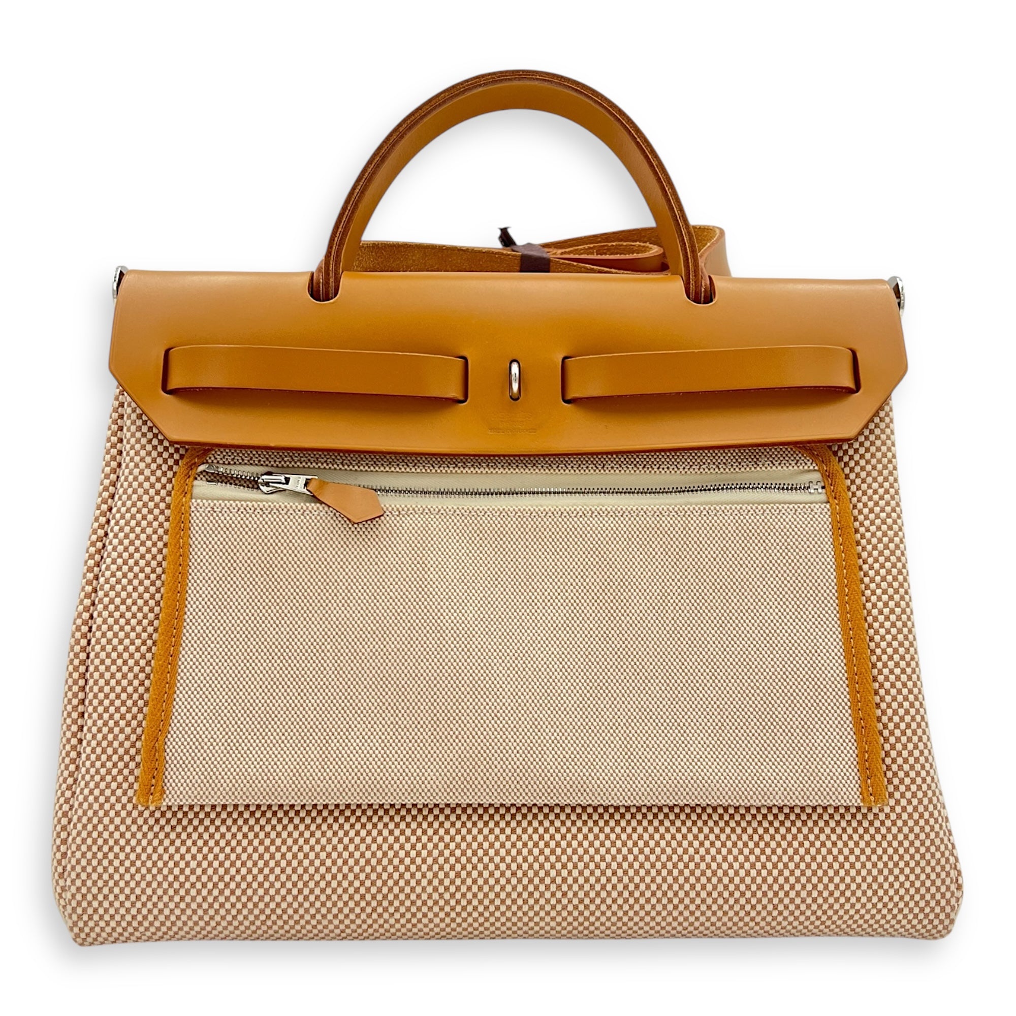 Hermès Herbag 31 Vache Hunter Natural / Sable / Écru Shoulder Bag in Canvas, Palladium hardware_8