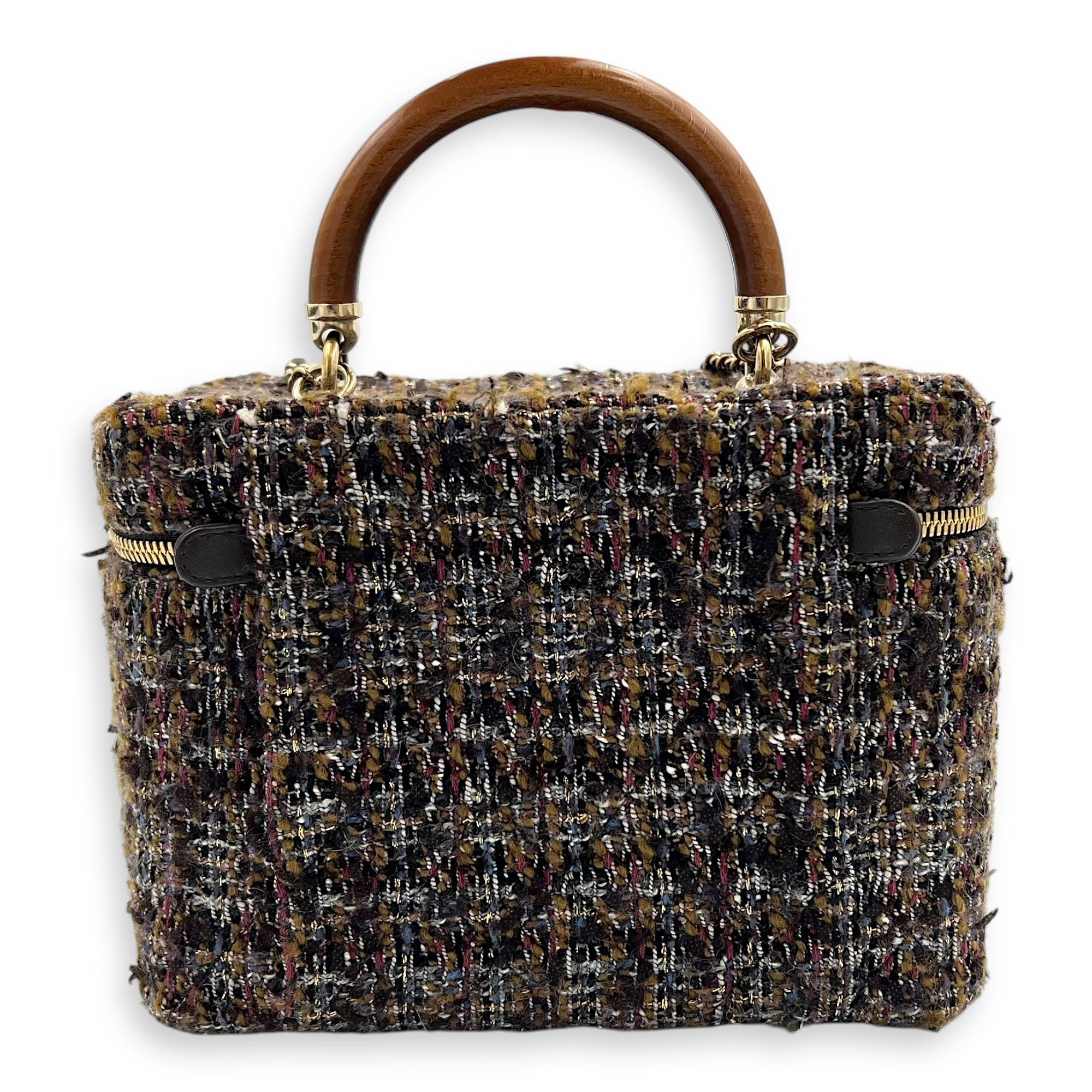 Chanel Vanity Case Wood Multi-colour Top Handle Bag in Tweed, Gold hardware_2