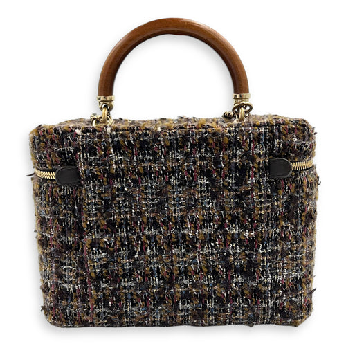 Chanel Vanity Case Wood Multi-colour Top Handle Bag in Tweed, Gold hardware_2