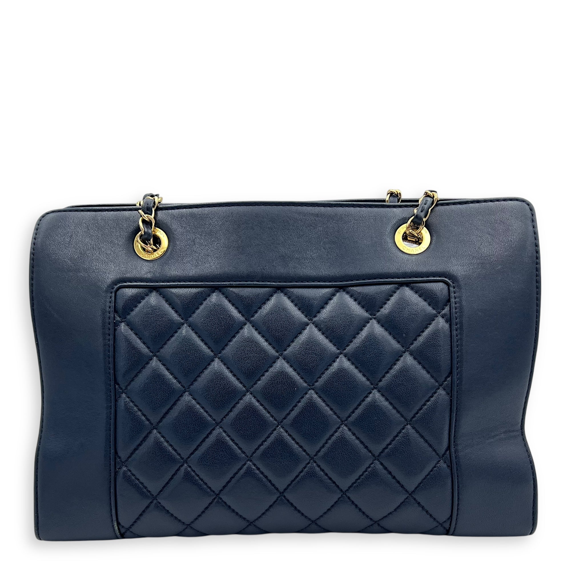 Chanel CC Shoulder Bag Blue in Calfskin, Gold hardware_2