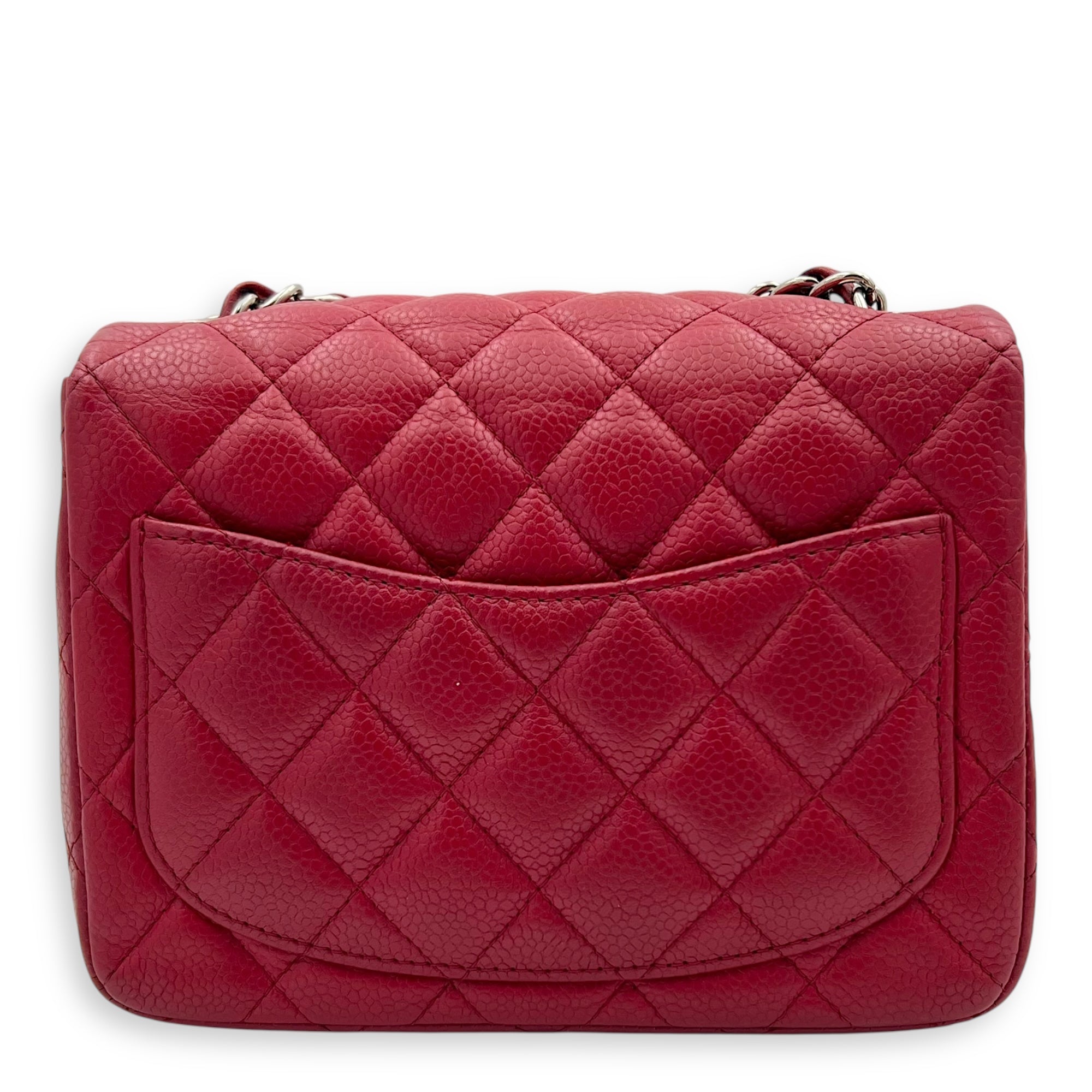 Chanel CC Mini Square Shoulder Bag Red in Caviar Leather, Silver hardware_2