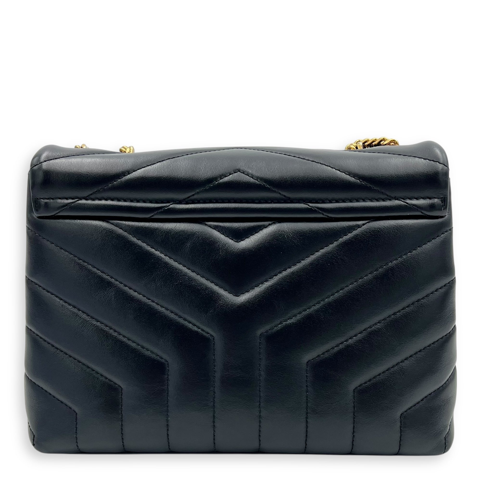 Saint Laurent Loulou Small Black Shoulder Bag in Calfskin, Gold hardware_2
