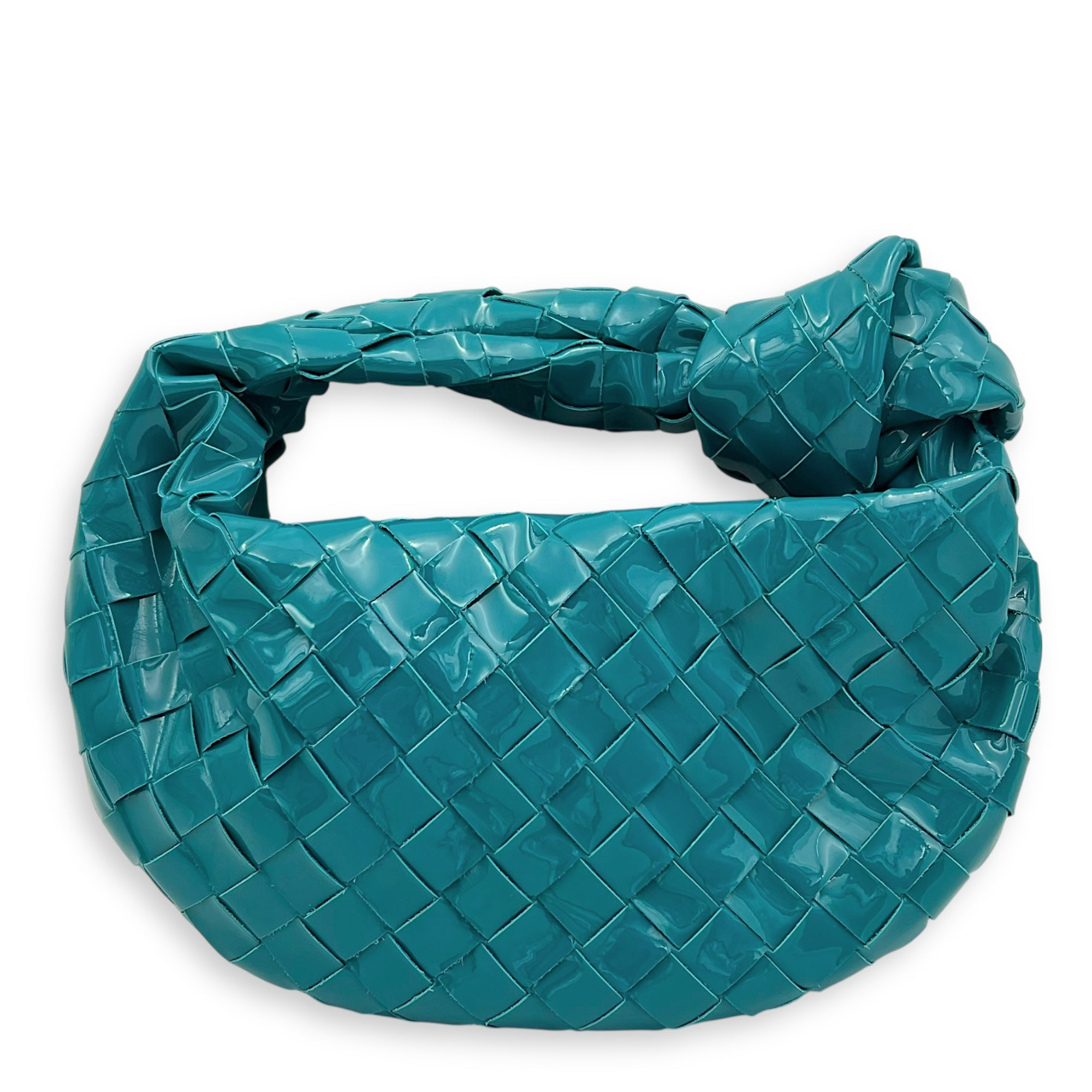 Bottega Veneta Jodie Top Handle Bag Blue in Patent Leather, Silver hardware_2