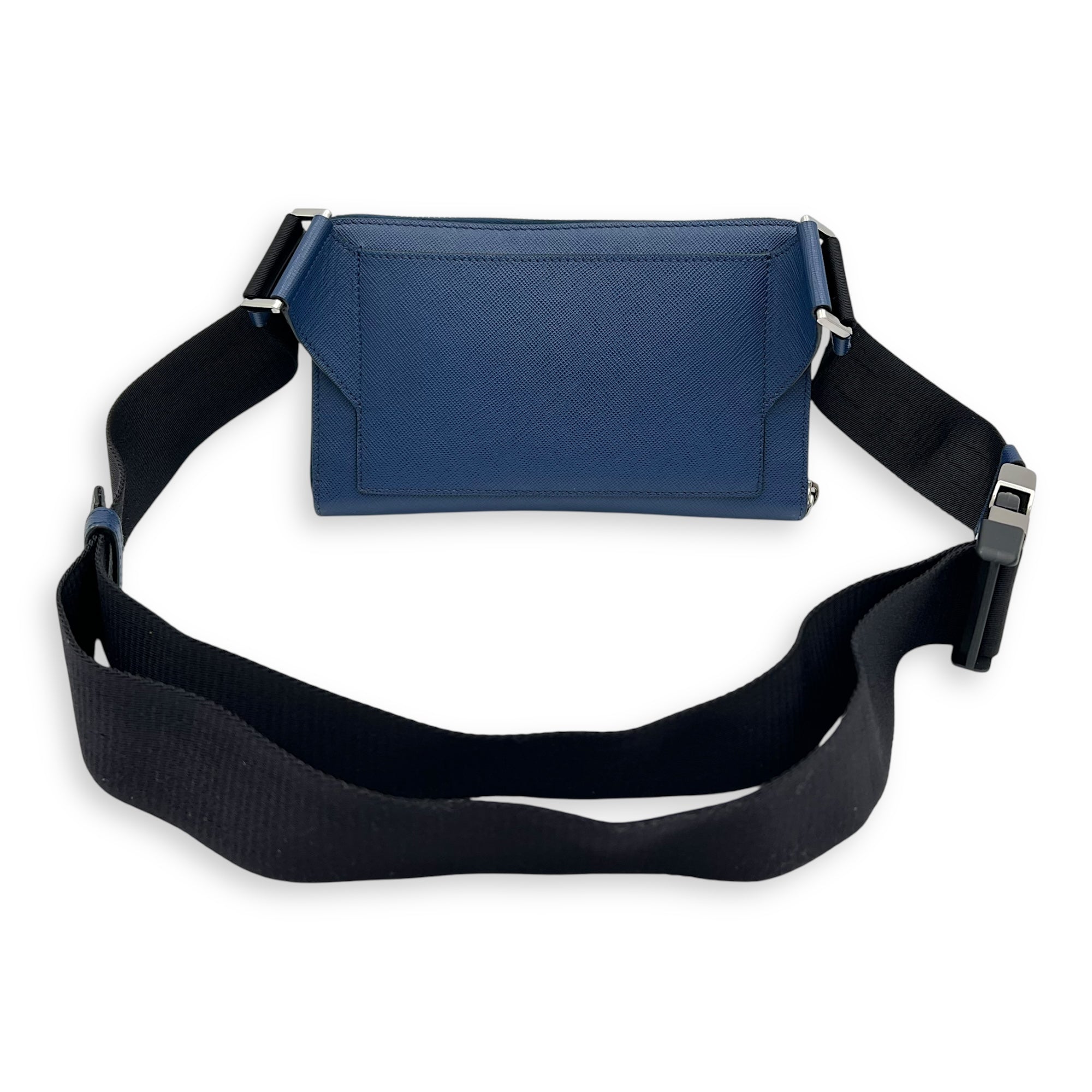 Prada Logo Belt Bag Blue in Saffiano Leather, Silver hardware_2