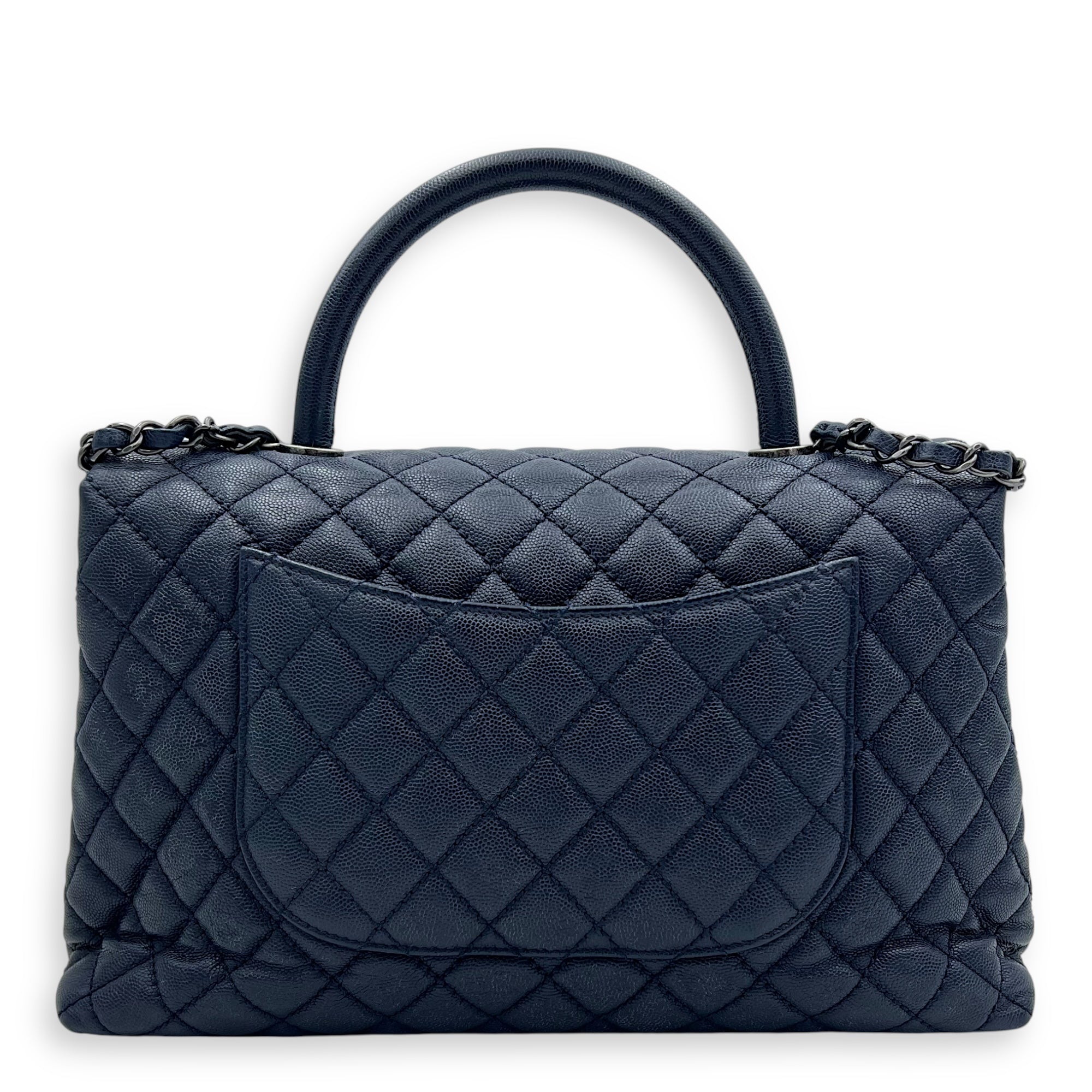 Chanel Coco Handle Quilted Top Handle Bag Blue in Caviar Leather, Silver hardware_2