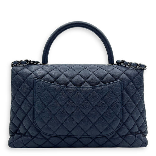 Chanel Coco Handle Quilted Top Handle Bag Blue in Caviar Leather, Silver hardware_2